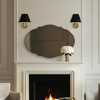 ANDY STAR Scalloped Oval Mirror for Bathroom, 24x36 Inch Matte Black Wall Vanity Mirror for Living Room,Fireplace, Rustproof Stainless Steel Metal Frame, Hang Vertical or Horizontal
