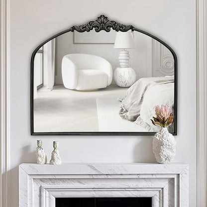 WAMIRRO Arched Mirror,Black Traditional Vintage Ornate Baroque Mirrors,Antique Brass Mirrors for Entryway/Fireplace/Living Room/Hallway/Bathroom.30“X36“ Balck