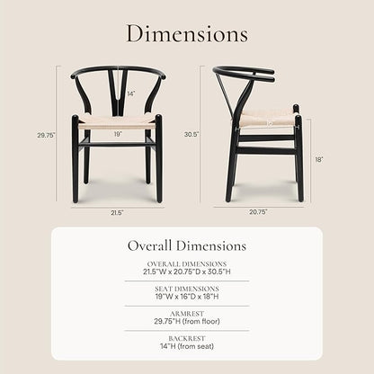 POLY & BARK Weave Dining Chair – Mid-Century Modern Wishbone Dining Chair with Arms, Solid Wood Frame, Indoor Use – Black – Single - Ideal for Dining Room, Kitchen or Stylish Accent Setting