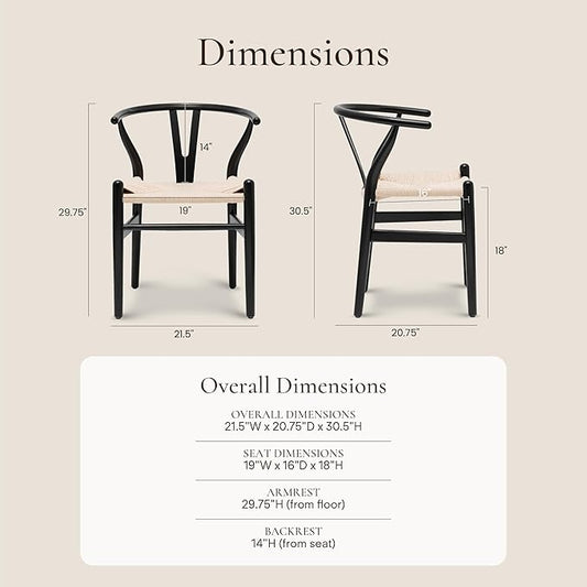 POLY & BARK Weave Dining Chair – Mid-Century Modern Wishbone Dining Chair with Arms, Solid Wood Frame, Indoor Use – Black – Single - Ideal for Dining Room, Kitchen or Stylish Accent Setting