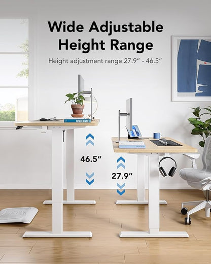 HUANUO 63" x 28" Electric Standing Desk Adjustable Height, 4 Memory Height Settings, Headphone Hook, Cable Manager, Sit Stand Up Desk for Home Office & Computer Workstation, Nature