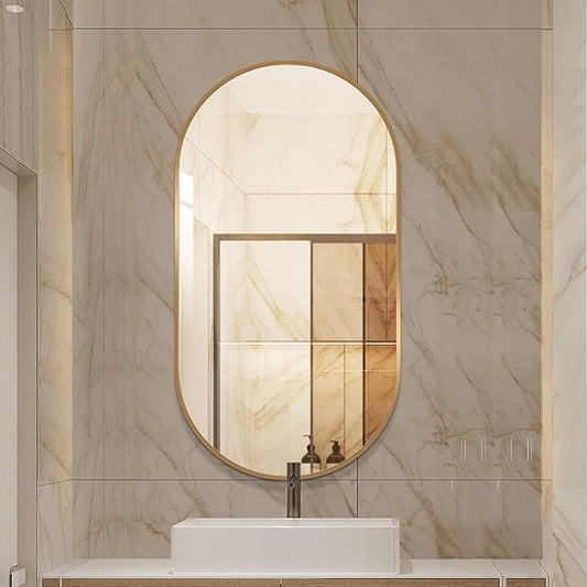 LAIYA 48x30inch Oval Wall Bathroom Mirror with Golden Aluminum Frame,Wall Mounted Oval Vanity Mirrors， Explosion-Proof Glass, Waterproof Design, Easy Installation，Horizontally/Vertically
