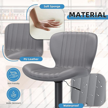 Shintenchi Bar Stools Set of 4 Modern Swivel Bar Chairs, Counter Height Faux Leather Metal Barstools, Upholstered Island Chairs with Back and Footrest, Gray