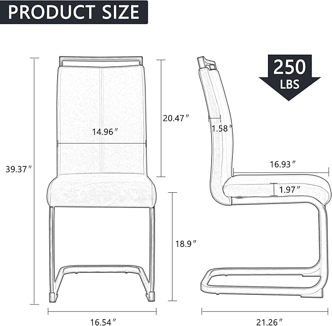 Dining Chairs Set, Kitchen Modern Metal Chairs with Faux Leather Padded Seat High Back and Sturdy Chrome Legs, Chairs for Dining Room (Grey, Set of 8)