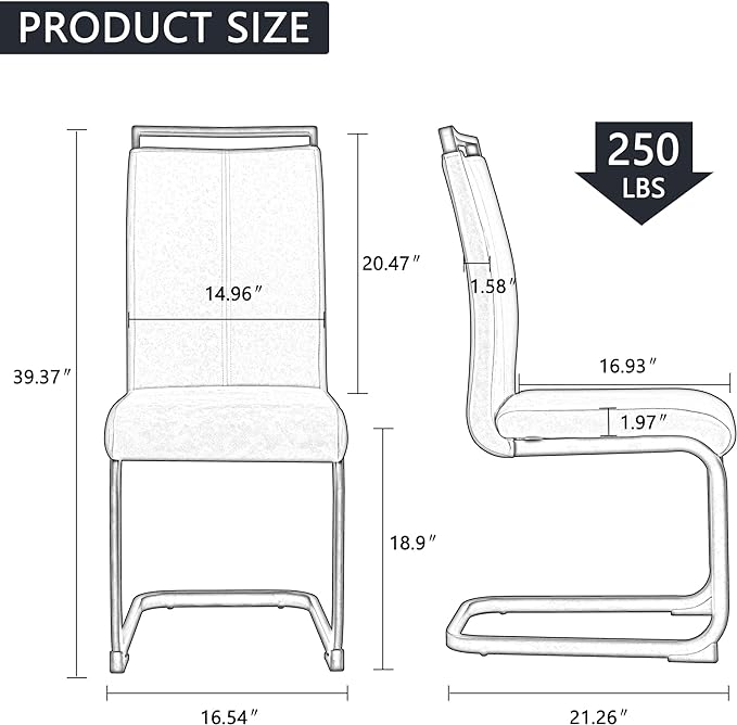 Dining Chairs Set, Kitchen Modern Metal Chairs with Faux Leather Padded Seat High Back and Sturdy Chrome Legs, Chairs for Dining Room (Brown, Set of 6)