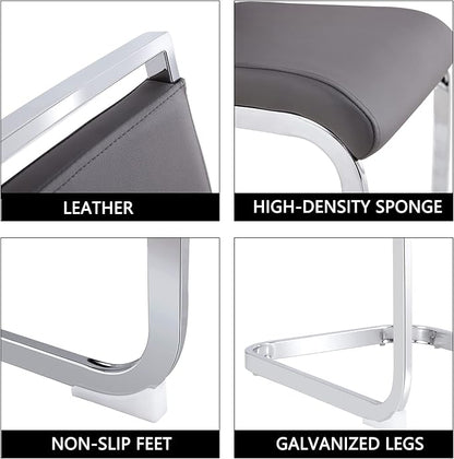 Dining Chairs Set, Kitchen Modern Metal Chairs with Faux Leather Padded Seat High Back and Sturdy Chrome Legs, Chairs for Dining Room (Grey, Set of 6)