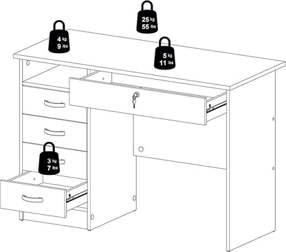 Tvilum Desk with 5 Drawers, White