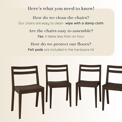 Grain & Grove Davie Dining Room Chairs Set of 4, Solid Wood Modern Kitchen Chair for Living Room, Kitchen, Walnut