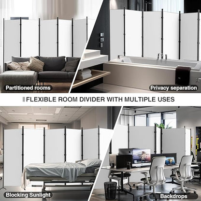 Room Divider 6-Panel Privacy Screen, Portable Screen Steel Frame with Hook&Loop for Home, Office, Classroom, Studio, Meeting (White)