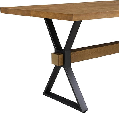 Christopher Knight Home Keyats 63 Inch Dining Table for 6 People, Modern Farmhouse Kitchen Table with X-Shaped Metal Legs, Rectangular Dinner Furniture for Dining Room, Home Office, Brown
