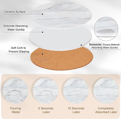 6-Pcs 4'' Ceramic Marble Style Trivet with Holder, Absorbent Trivets for Hot Dishes, Cork Bottom Anti-Slip Trivet Mats for Hot Pots and Pans