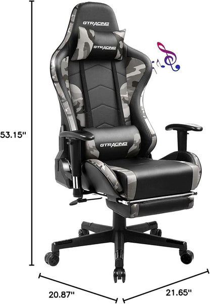 GTRACING Gaming Chair with Footrest Speakers Video Game Chair Bluetooth Music Heavy Duty Ergonomic Computer Office Desk Chair