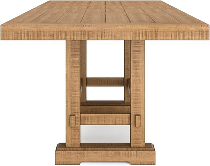 Signature Design by Ashley Havonplane Rustic Distressed Counter Height Dining Extension Table with Removable Center Leaf and Double Trestle Base, Light Brown
