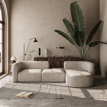 Acanva Luxury Modern Tight Curved Back Velvet Sofa, Minimalist Style Comfy Couch for Living Room Apartment, 4 Seater Modular Sectional, Cream