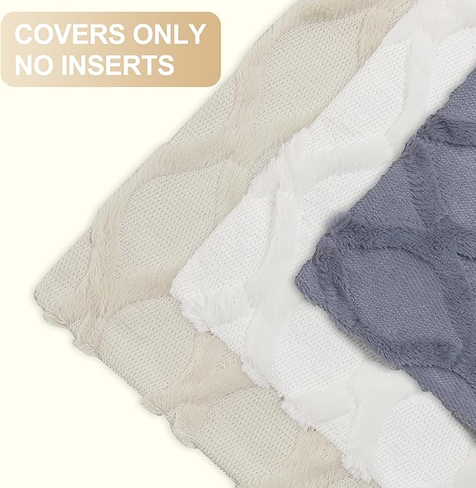 decorUhome Throw Pillow Covers 12x20 Inch Set of 2, Soft Plush Faux Fur Wool Lumbar Blue Grey Couch Pillow Covers, Decorative Neutral Pillow Cases for Bed Sofa Living Room Home Decor