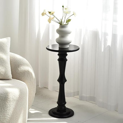 SwallowLiving Small Round Side Table, Tall End Tables Living Room, Narrow Night Stand for Small Spaces, Sofa Couch, Bedroom & Office, Modern Wooden Beside Table Home Decor (Black, 12" x 25")