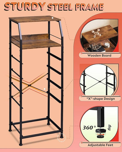 WLIVE Tall Night Stand with 5 Fabric Drawers, Bedroom Nightstand with 5 Drawers & 2 Open Shelves, Fabric Dresser Organizer, Sturdy Steel Frame Bedside Table, Rustic Brown Wood Grain Print