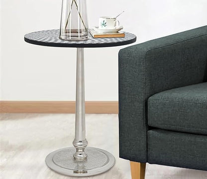 CLEENTABLE Mosaic Coffee Table Stylish Round End Table for Sofa, Living Room, or Bedroom - Elegant Modern Accent Table Decorative Small Side Table with Sturdy Design (Black & Silver)