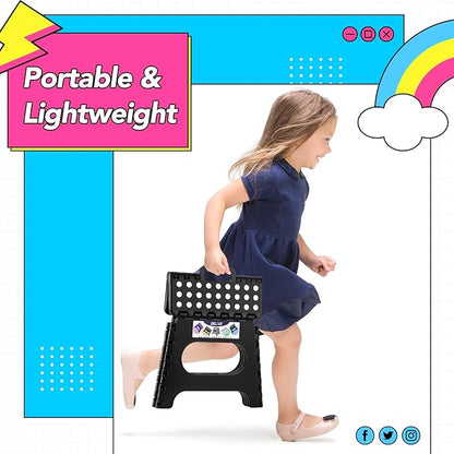 Delxo Folding Step Stool,11 Inch Non-Slip Foldable Step Stools,Portable Foldable Step Stool Lightweight Small Folding Stool with Handle for Kitchen Bathroom in Black,1 Pack