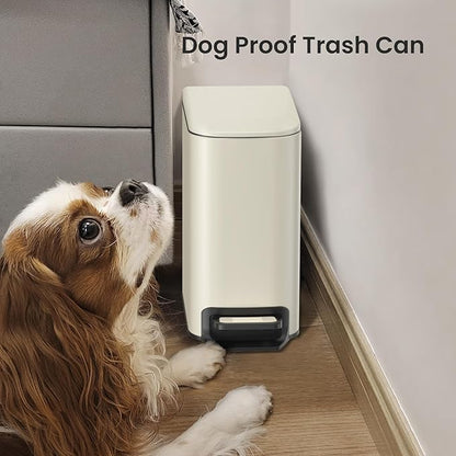 Cesun Small Bathroom Trash Can with Lid Soft Close, Step Pedal, 6 Liter / 1.6 Gallon Stainless Steel Garbage Can with Removable Inner Bucket, Anti-Fingerprint Finish (Creamy White)