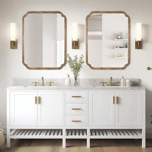 WallBeyond 30" x 40" Rounded Corner Arch Wall Mirror with Wood Frame for Entryway, Living Room or Bedroom Home Decor - Light Woodgrain, Honey-Colored