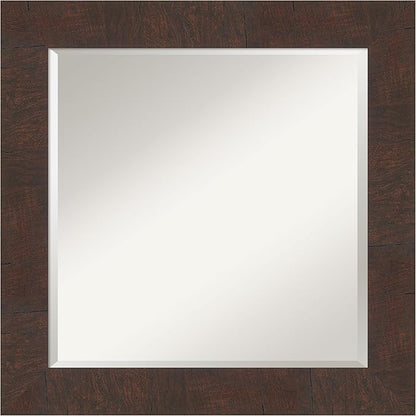 Amanti Art Brown Wall Mirror 25x25 Wildwood Brown Square Bathroom Mirror for Wall Decor Living Room, Medium Rustic Farmhouse Frame, Hangs Horizonally and Vertically, Bathroom Decor, Beveled Edge