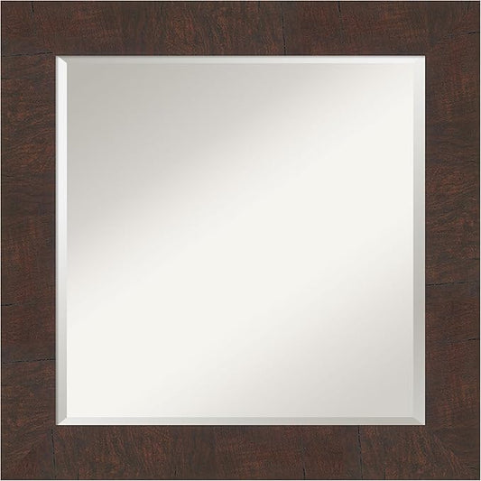 Amanti Art Brown Wall Mirror 25x25 Wildwood Brown Square Bathroom Mirror for Wall Decor Living Room, Medium Rustic Farmhouse Frame, Hangs Horizonally and Vertically, Bathroom Decor, Beveled Edge