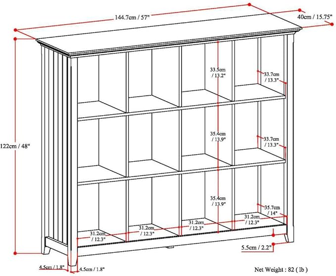 SIMPLIHOME Acadian Bookcase - 57 inch Tall 12-Cube Solid Wood Storage Display Unit in Black, Transitional Cube Organizer for Living Room, Study Room or Office with Fixed Shelves and Tapered Legs