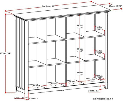 SIMPLIHOME Acadian Bookcase - 57 inch Tall 12-Cube Solid Wood Storage Display Unit in Black, Transitional Cube Organizer for Living Room, Study Room or Office with Fixed Shelves and Tapered Legs