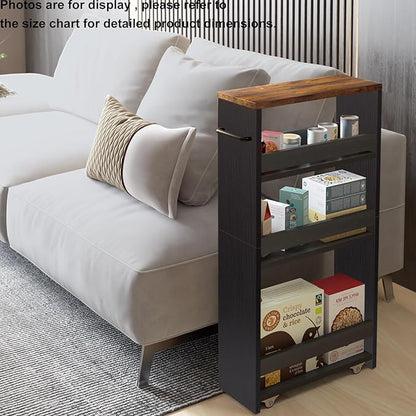 TEAMIX 4 Tier Slim Storage Cart with Handle, Small Kitchen Cart for Narrow Places,Rolling Laundry Cart on Wheels for Small Spaces