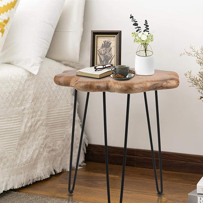 19.5 Inch Live Edge Side Table, Wood Freeform Small End Table with Waterproof, Rustic Accent Table Unique for Living Room, Bedroom, Home