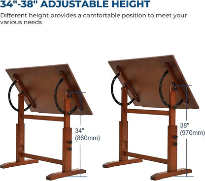 VISWIN Wood Drafting Table for Adults, 24'' x 35" Drawing Table with Adjustable Height & Angle for Art Studio, Solid Pine Wood Artist Desk for Drawing, Drafting, Writing, Reading, Sketching