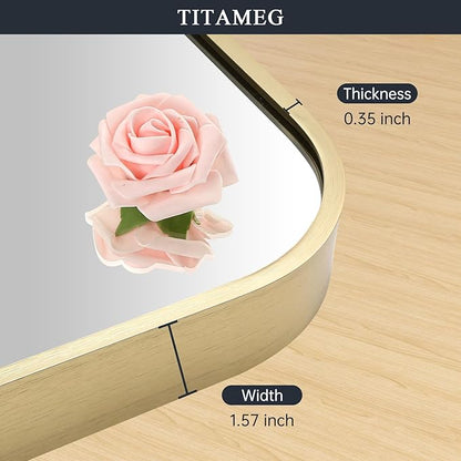 16x24 Inch Bathroom Mirror for Wall,Gold Framed Rectangle Mirror with Rounded Corner,Aluminum Alloy Framed Brushed Wall Mirror for Bedroom or Living Room,Vertical or Horizontal