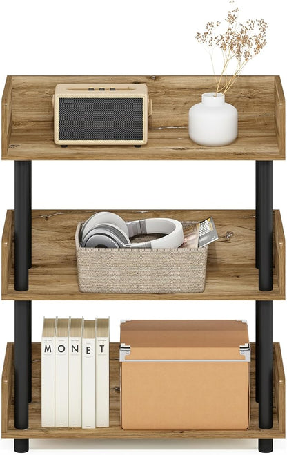 Furinno Turn-N-Tube 3-Tier Multipurposes Display Rack, Open Shelf Rack/Storage with Back & Side Panel, Flagstaff Oak/Black