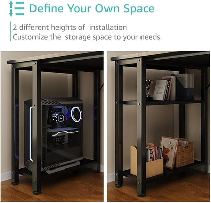 Lufeiya Gaming Desk with 4 Fabric Drawers & Storage Shelves, 63 inch Computer Writing Work Study Desk for Home Office Bedroom, Modern Simple Student PC Desks Table, Black
