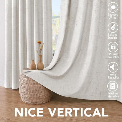 H.VERSAILTEX Sliding Door Curtains, Linen 100% Blackout Curtains Durable Thick Textured Linen Look Patio Door Curtain Anti Rust Grommet Extra Wide Window Drapes, W100 x L96 inch- Ivory
