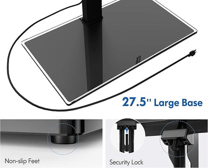 FITUEYES Universal TV Stand with Power Outlets for 50-85 inch TVs, Swivel&Height Adjustable Tall TV Stand for Bedroom Living Room, 27.5''Large Tempered Glass Base Holds up to 143 lbs.