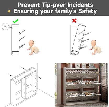 Maupvit Large Shoe Storage Cabinet with 6 Flip Drawers, Freestanding Shoe Organizer with Metal Handles for Entryway, Narrow Shoe Rack Cabinet, Beige