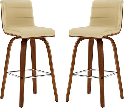 Armen Living Vienna 26" Swivel Counter Stool in Walnut Wood Finish with Cream Faux Leather - Set of 3