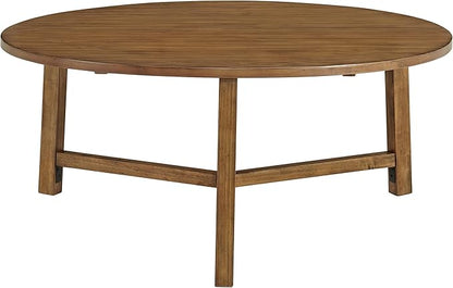 Alaterre Furniture Coffee Table - Newbury Collection 44-Inch Round Living Room Table - Solid Wood Farmhouse Coffee Table (Pecan Finish)