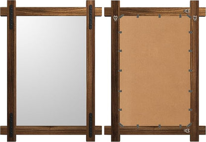 YOSHOOT Farmhouse Wood Bathroom Mirror, 48"x30" Rustic Wall Mirror, Round Corner Vanity Mirror for Decor, Vertical or Horizontal Hanging, Selected Wood, 100% Handmade