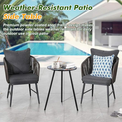 2 Packs Metal Mosaic Round Side Tables 13.4" Small Outdoor Patio Round Accent Coffee Tables Indoor Corner Stand for Small Spaces Weather-Resistant for Balcony, Porch Plant Stands Indoor, Mixed Mosaic