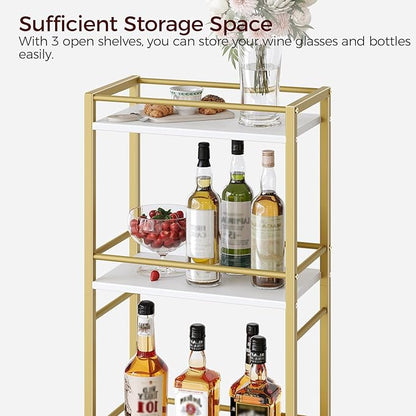 Bar Cart for The Home, 3-Tier Drink Cart on Wheels, Home Bar Serving Cart, Mini Bar Cart for Small Space, Rolling Kichen Carts for Bar, Kitchen, Dining Room, Gold RCJW4001