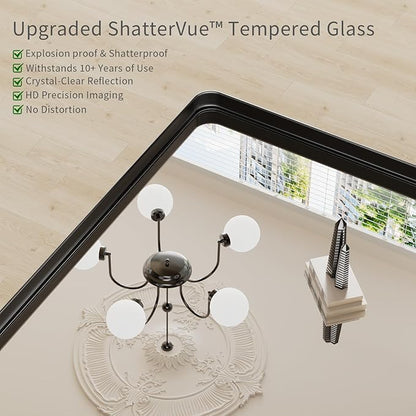 Koonmi Black Wall Mirror for Bathroom, 36x60 Inch Matte Deep Framed Rounded Rectangle Vanity Mirror for Farmhouse Living Room, Tempered Glass, Anti-Rust, Vertically or Horizontally