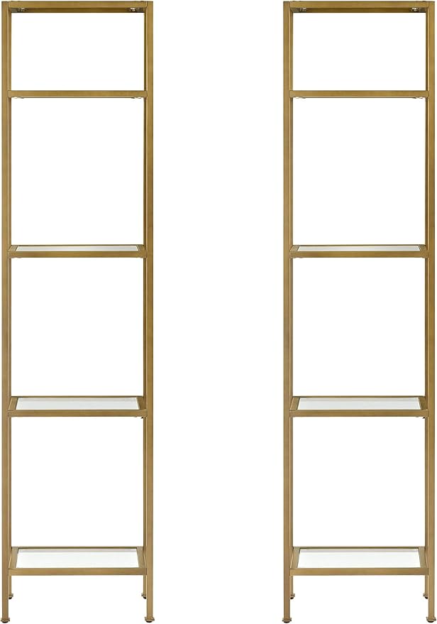 Crosley Furniture Aimee 2-Piece Bookshelf Set with Glass Shelves, Bookcase Storage, Gold and Glass