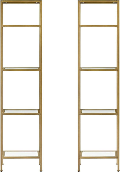 Crosley Furniture Aimee 2-Piece Bookshelf Set with Glass Shelves, Bookcase Storage, Gold and Glass
