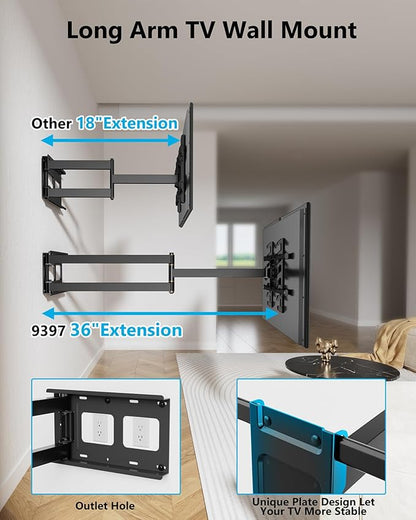 FORGING MOUNT Long Arm TV Wall Mount for 42-90 Inch TVs up to 150 lbs, 36 Inch Extension Full Motion Articulating Wall Mount with Height Setting, Swivel and Tilt, VESA 600x400mm, 8"/12"/16" Wood Studs