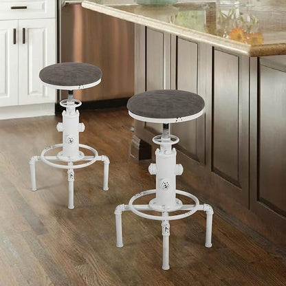 Topower Antique Vintage Industrial Barstool PU Leather Water Pipe Fire Hydrant Design Cafe Coffee Industrial Bar Stool Set of 2 Antique White
