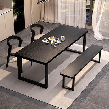 Solid Wood Dining Table for 4-8 People, 63 inch Long Farmhouse Kitchen Dining Table, Rectangular Dining Tables in The Dining Room, Kitchen, and Living Room, Black