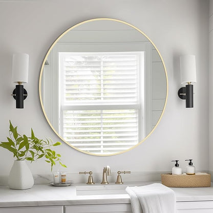 HOMECOOKIN Round Wall Mirror 28" Gold Circle Mirror for Bathroom with Metal Framed, Round Gold Mirror for Wall Decor, Vanity, Entryway Living Room
